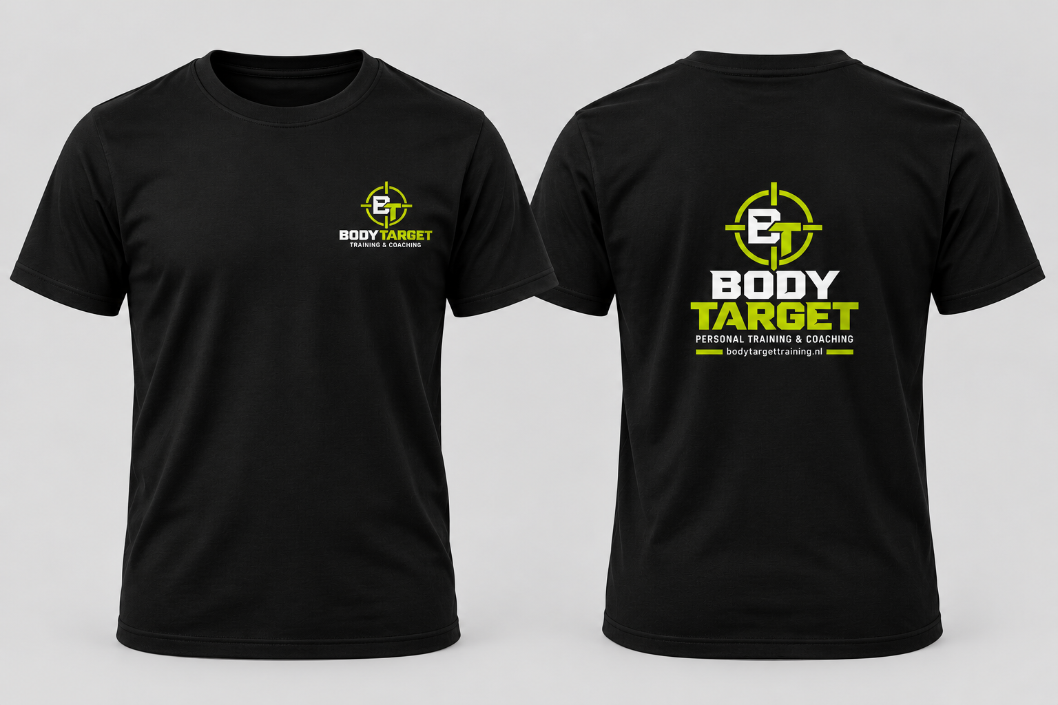 Body Target – trainingsshirt met logo op borst en rug — bedrukt werk van Color & Brush