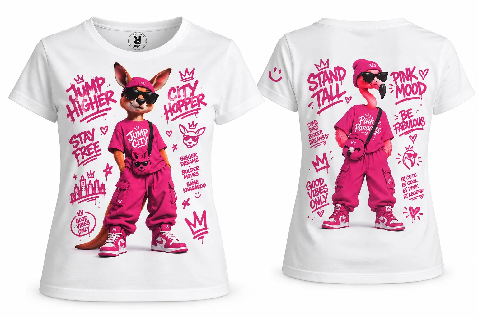 Wit sportshirt met kleurrijke roze sublimatieprint op voor- en achterkant