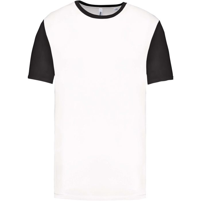 Tweekleurig sportshirt met korte mouwen voor kinderen — Voorkant met jouw ontwerp