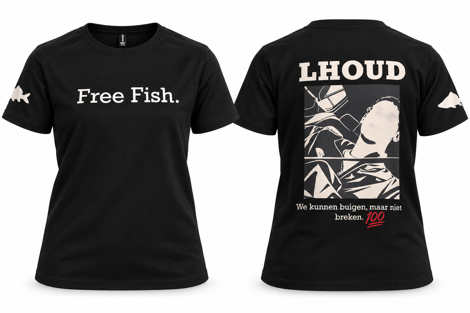 Zwart T-shirt Free Fish met rugontwerp LHOUD