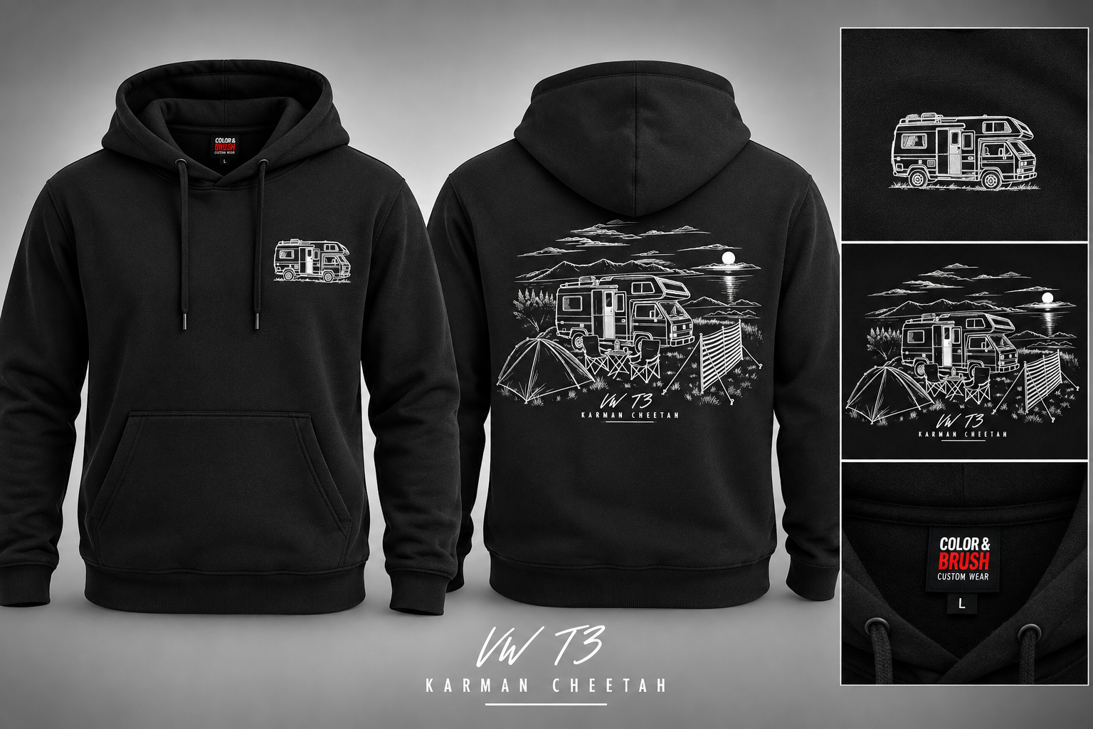 Camper hoodie — bedrukt werk van Color & Brush