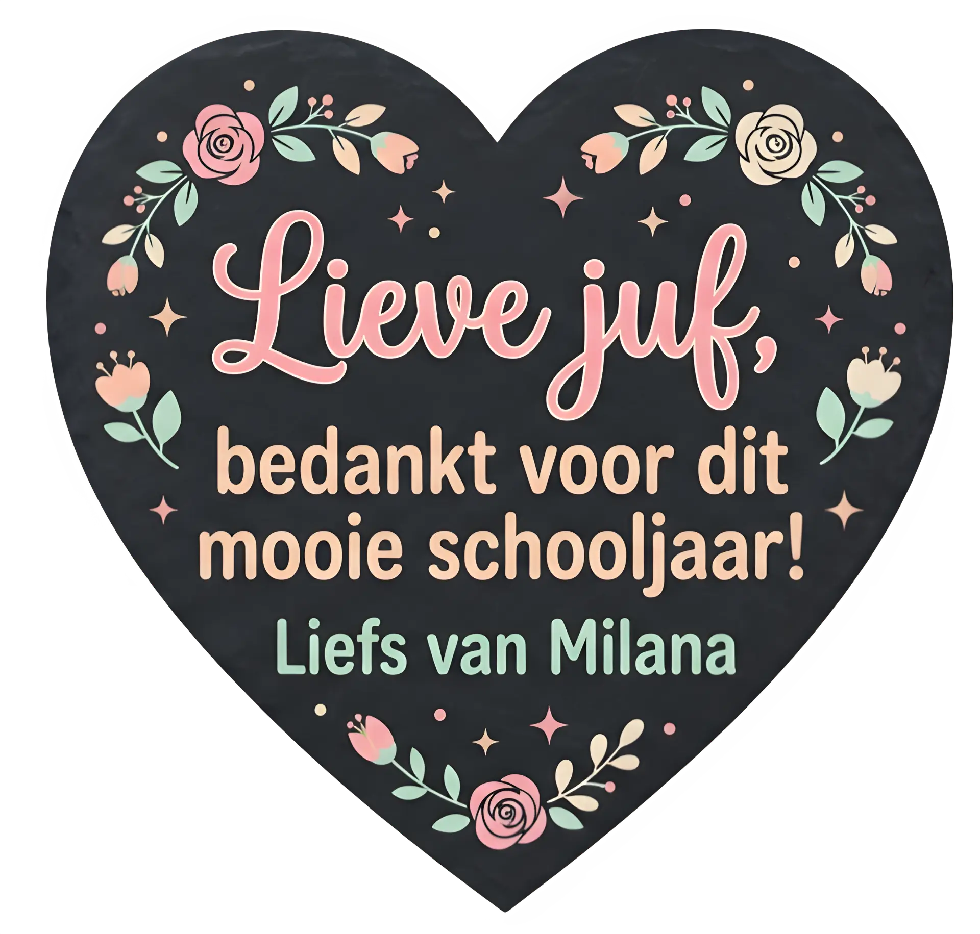 Leisteen hart voor de juf — bedrukt werk van Color & Brush