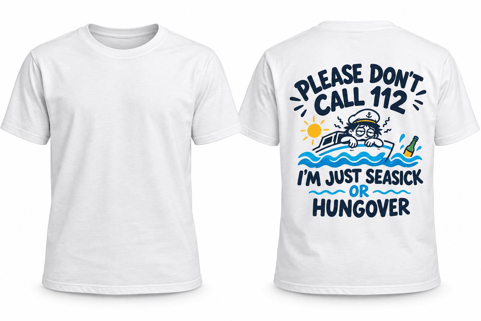 Wit T-shirt met humoristisch eigen ontwerp op de rug