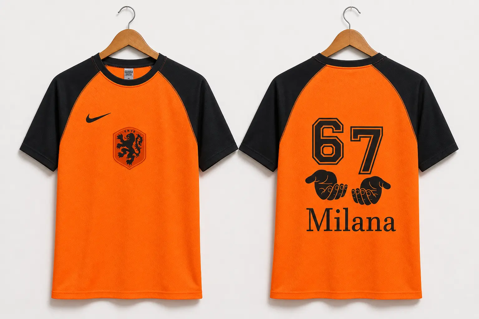 Oranje sportshirt met naam en nummer — bedrukt werk van Color & Brush