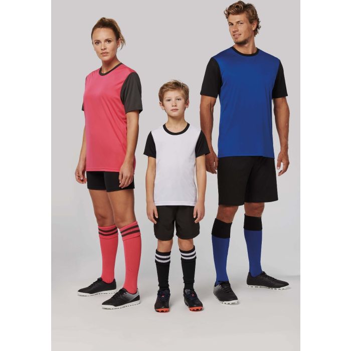 Tweekleurig sportshirt met korte mouwen voor kinderen laten bedrukken bij Color & Brush