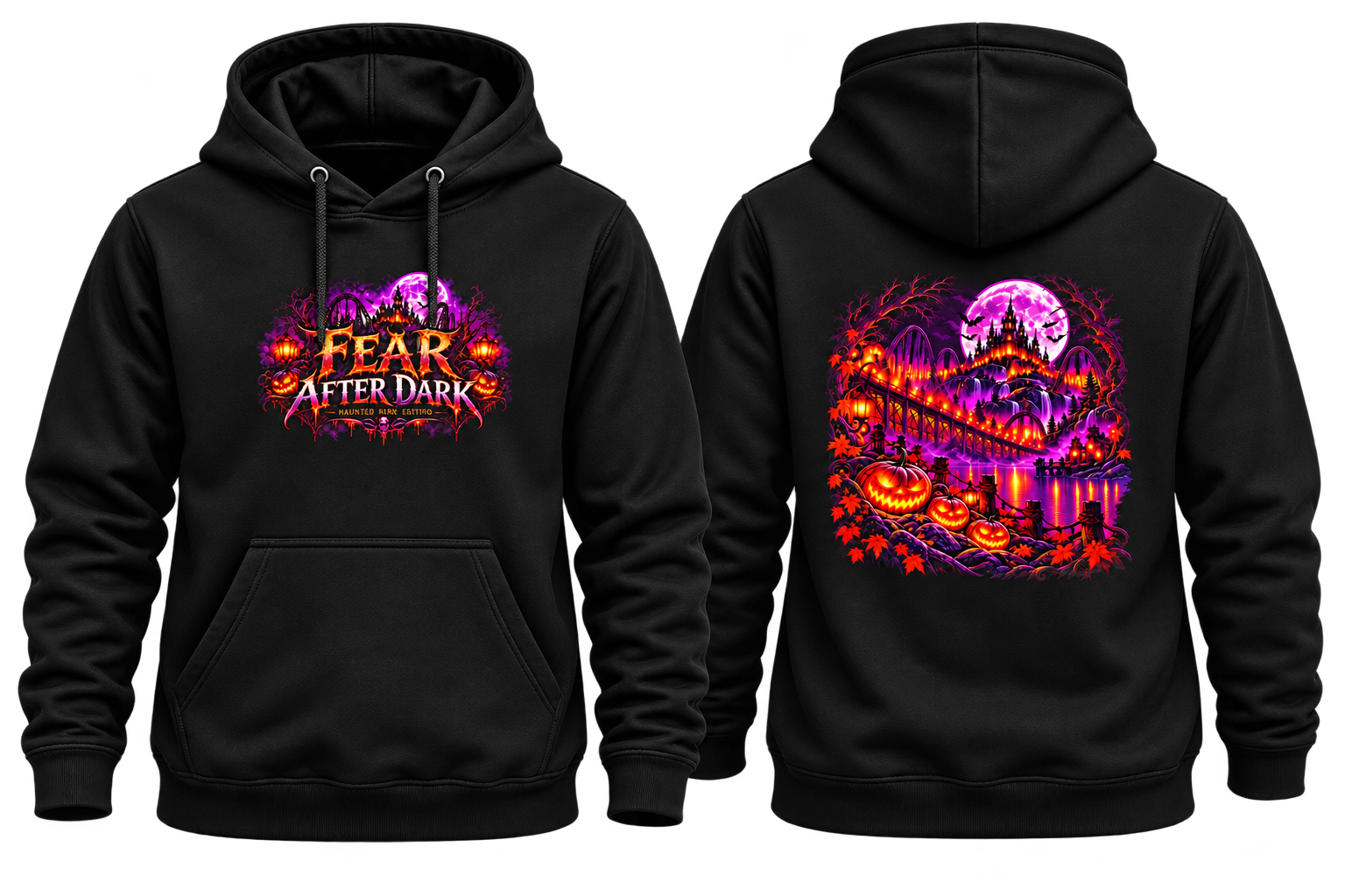 Zwarte hoodie Fear After Dark, eigen ontwerp van Color & Brush